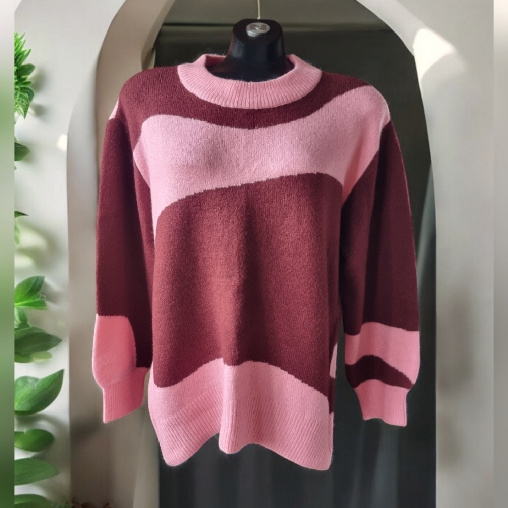 Colorblock Pink and Brown/Burgandy Cozy Sweater New Without Tags